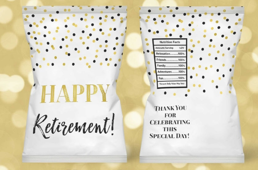 Customize snacks Happy Retirement 12 Water labels & 12 Lays Chips