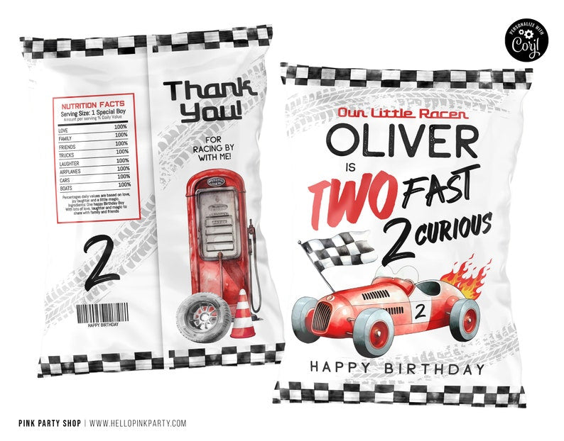 Custom RaceCar Chip bag & Water bottle label (12each)