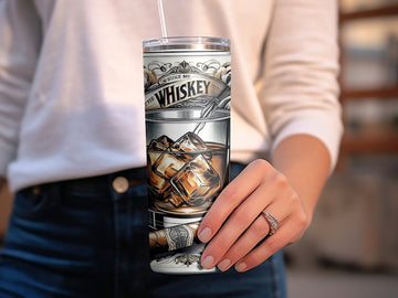 Whiskey 20oz Themed Skinny Tumbler. Gift for him