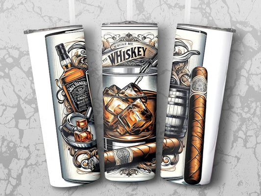 Whiskey 20oz Themed Skinny Tumbler. Gift for him