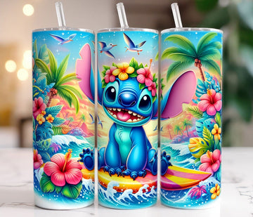 20oz  tumbler Stitch Summer , 20oz Skinny Tumbler, Cartoon Tumbler Wrap, Beach